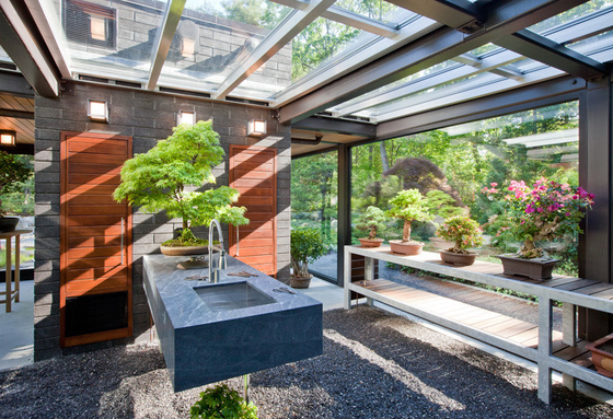 Techo de vidrio templado Jardín de invierno Sala de sol con puerta doble corredera y marco de aluminio