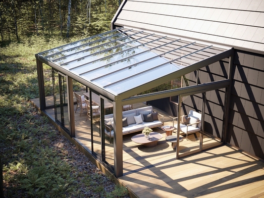 Techo de vidrio templado Jardín de invierno Sala de sol con puerta doble corredera y marco de aluminio