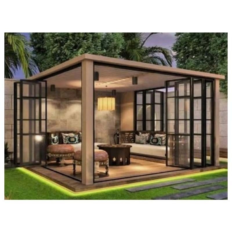 Cuatro estaciones de solárium de cristal con puerta doble corredera para tamaño personalizado