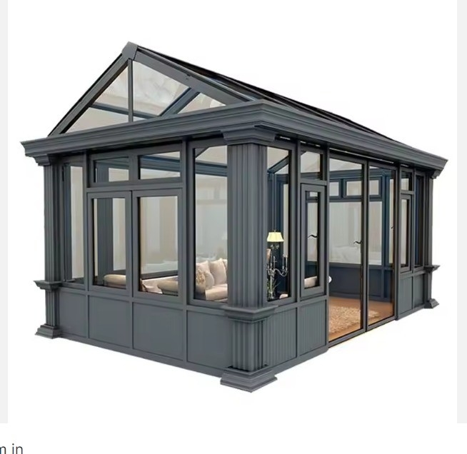 Tamaño personalizado Pequeño Cuarto de vidrio de 4 estaciones Invierno Casa de jardín de aluminio Salón de sol en gris